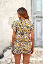 Load image into Gallery viewer, Floral Notched Neck Flutter Sleeve Blouse
