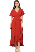 Load image into Gallery viewer, Ruffled Flutter Sleeve Tied Surplice Dress
