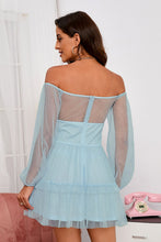 Load image into Gallery viewer, Off-Shoulder Frill Trim Mesh Dress
