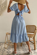 Load image into Gallery viewer, Plaid Cutout Square Neck Smocked Dress
