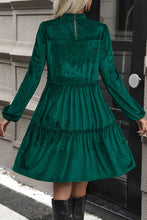 Load image into Gallery viewer, Smocked Balloon Sleeve Frill Trim Tiered Dress
