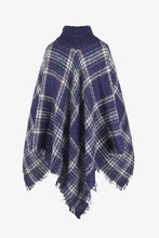 Load image into Gallery viewer, Plaid Turtleneck Fringe Hem Poncho
