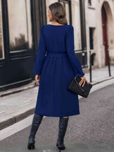 Load image into Gallery viewer, Buttoned Tie Front Long Sleeve Asymmetrical Neck Dress
