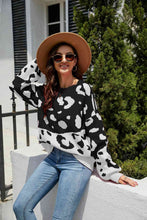 Load image into Gallery viewer, Woven Right Leopard Ribbed Trim Dropped Shoulder Sweater
