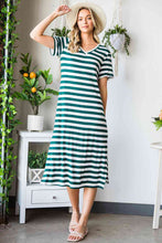 Load image into Gallery viewer, Striped V-Neck Short Sleeve Side Slit Dress

