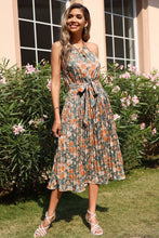 Load image into Gallery viewer, Floral Tie Waist Pleated Dress
