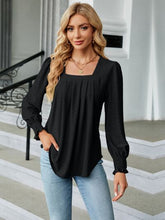 Load image into Gallery viewer, Ruched Square Neck Lantern Sleeve Blouse
