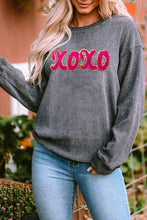 Load image into Gallery viewer, XOXO Sequin Round Neck Dropped Shoulder Sweatshirt
