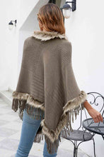 Load image into Gallery viewer, Faux Fur Trim Fringed Poncho
