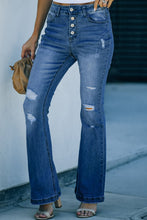 Load image into Gallery viewer, Button Fly Distressed Flared Jeans
