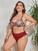 Load image into Gallery viewer, Plus Size Printed V-Neck Drawstring Bikini Set
