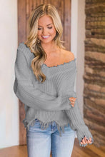 Load image into Gallery viewer, Frayed Hem Dropped Shoulder Sweater
