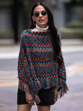 Load image into Gallery viewer, Fringe Hem Boat Neck Poncho
