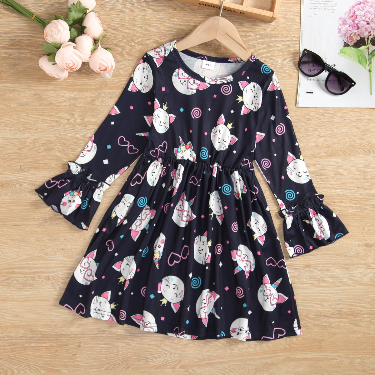 Girls Animal Print Flounce Sleeve Dress