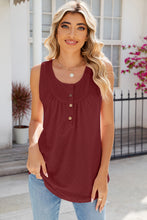 Load image into Gallery viewer, Eyelet Buttoned Round Neck Tank
