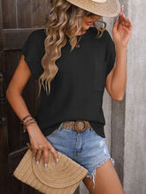 Load image into Gallery viewer, Pocketed Round Neck Cap Sleeve Sweater
