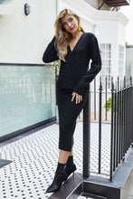 Load image into Gallery viewer, Mixed Knit V-Neck Cardigan and Knit Skirt Set
