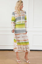 Load image into Gallery viewer, Striped Half Button Smocked Long Sleeve Ruffle Hem Dress
