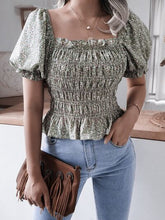 Load image into Gallery viewer, Frill Smocked Square Neck Short Sleeve Blouse
