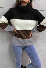 Load image into Gallery viewer, Color Block Lantern Sleeve Turtleneck Sweater
