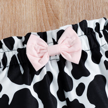 Load image into Gallery viewer, Graphic Ruffled Bodysuit and Cow Print Shorts Set
