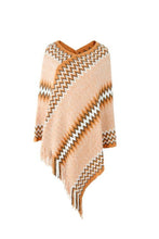 Load image into Gallery viewer, Fringe Hem Striped Cape Sleeve Poncho
