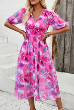 Load image into Gallery viewer, Smocked Printed V-Neck Short Sleeve Dress
