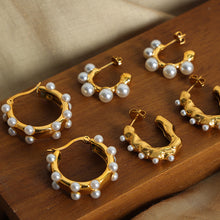 Load image into Gallery viewer, Synthetic Pearl 18K Gold-Plated Earrings

