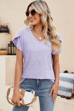 Load image into Gallery viewer, Eyelet V-Neck Petal Sleeve T-Shirt
