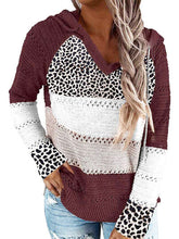 Load image into Gallery viewer, Full Size Openwork Leopard Drawstring Hooded Sweater
