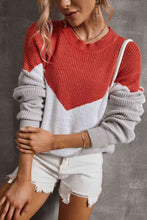 Load image into Gallery viewer, Color Block Round Neck Rib-Knit Sweater
