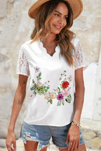 Load image into Gallery viewer, Floral Graphic Scalloped V-Neck Top
