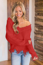 Load image into Gallery viewer, Frayed Hem Dropped Shoulder Sweater
