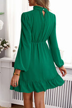 Load image into Gallery viewer, Frill Ruched Mock Neck Balloon Sleeve Dress
