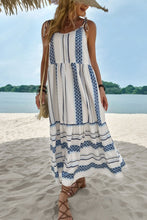 Load image into Gallery viewer, Geometric Print Tie-Shoulder Tiered Maxi Dress
