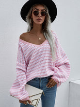 Load image into Gallery viewer, Striped Drop Shoulder V-Neck Pullover Sweater
