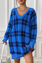 Load image into Gallery viewer, Plaid V-Neck Long Sleeve Sweater Dress
