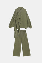 Load image into Gallery viewer, Ruffled Bishop Sleeve Top and Wide Leg Pants Set
