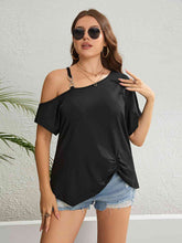 Load image into Gallery viewer, Plus Size Asymmetrical Neck Ruched Short Sleeve Blouse
