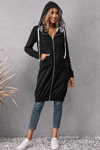 Load image into Gallery viewer, Leopard Spliced Drawstring Zip Up Hoodie
