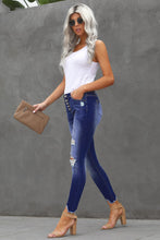 Load image into Gallery viewer, Button Front Frayed Ankle Skinny Jeans
