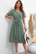 Load image into Gallery viewer, Printed Johnny Collar Tie Waist Dress
