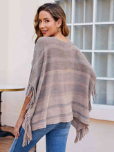 Load image into Gallery viewer, Striped Boat Neck Poncho with Fringes
