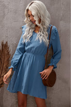 Load image into Gallery viewer, Ruffled V-Neck Flounce Sleeve Textured Dress
