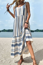 Load image into Gallery viewer, Geometric Print Tie-Shoulder Tiered Maxi Dress
