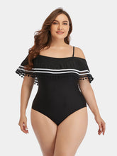 Load image into Gallery viewer, Plus Size Striped Cold-Shoulder One-Piece Swimsuit
