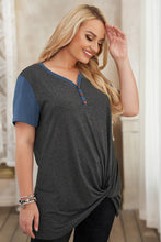 Load image into Gallery viewer, Plus Size Contrast Twisted Henley Tee
