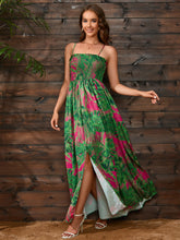 Load image into Gallery viewer, Slit Smocked Printed Spaghetti Strap Dress
