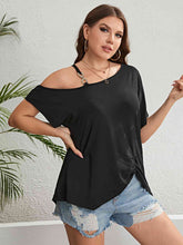 Load image into Gallery viewer, Plus Size Asymmetrical Neck Ruched Short Sleeve Blouse
