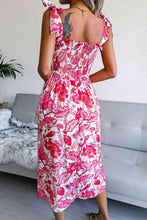 Load image into Gallery viewer, Floral Tie Shoulder Smocked Midi Dress
